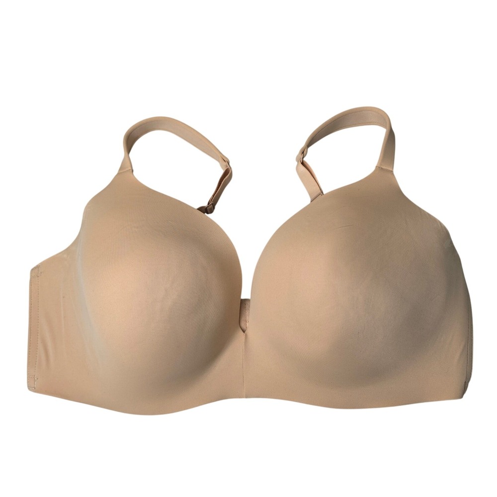 Cacique Bra Womens 42DDD Beige Simply Wire Free Plunge Seamless Padded Wireless